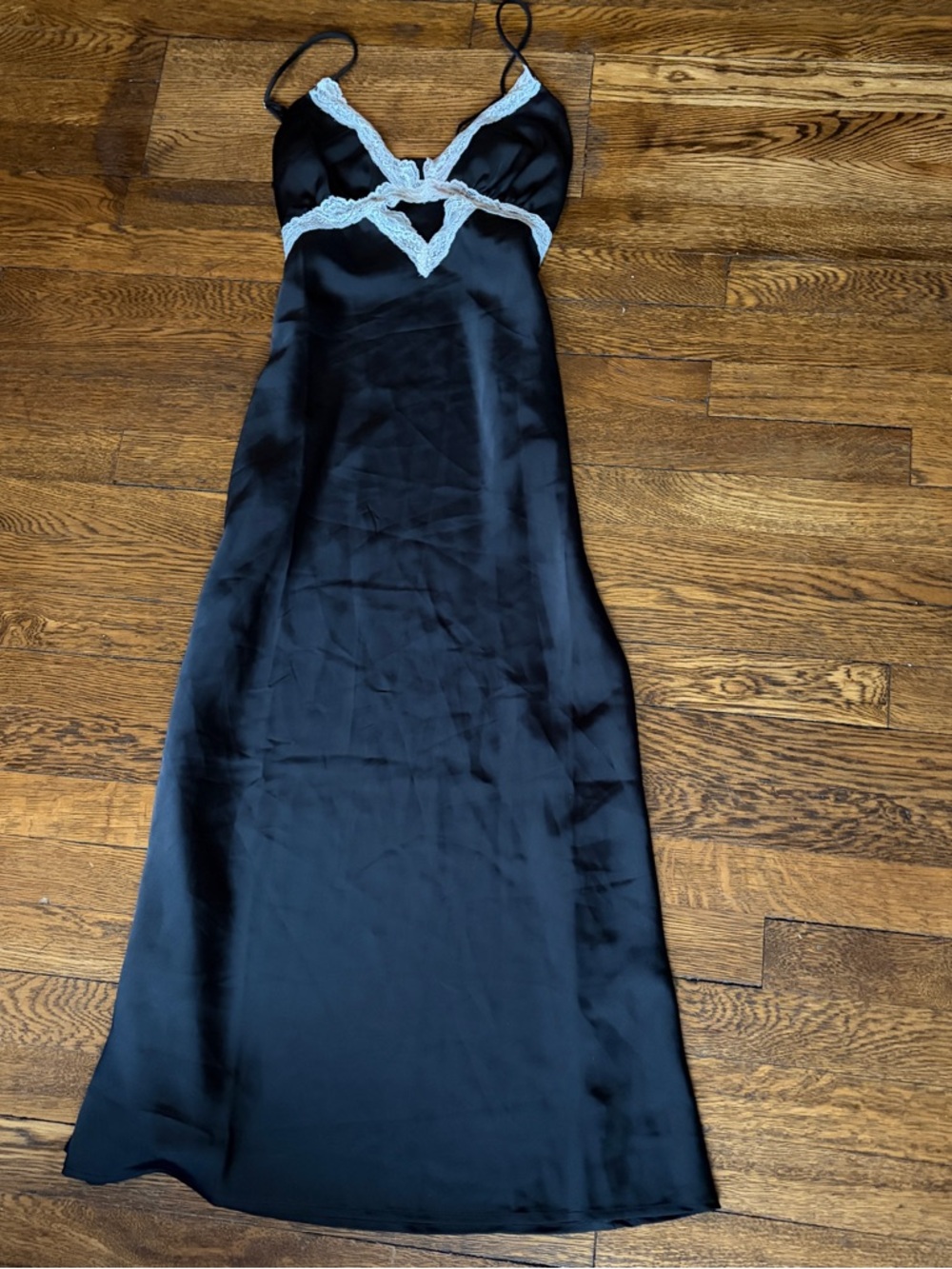 Forever 21 Black Maxi Slip Dress with White Lace Trim